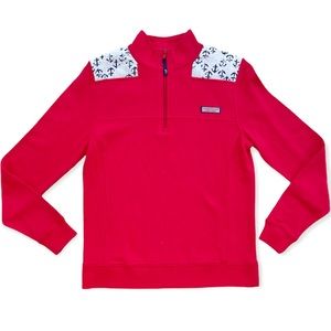 Vineyard Vines EUC Half-Zip Pullover Red w/ Shoulder Eyelet Embroidery
